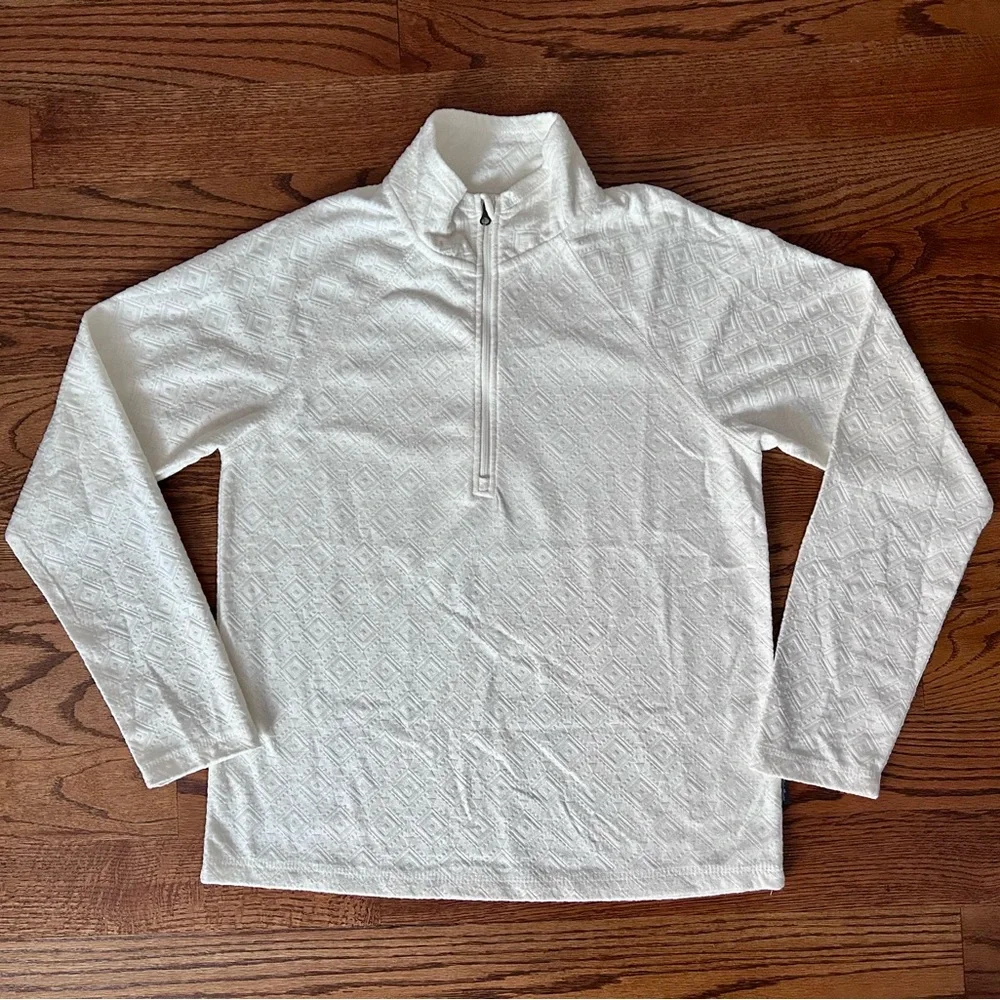 Eddie Bauer Women's Quarter Zip Polar Fleece Ivory Embossed. Size: Small - Picture 3 of 10